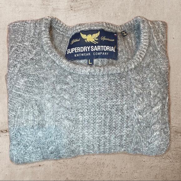 SUPERDRY CABLE KNIT CROPPED SWEATER WITH RIBBED BELL SLEEVE - L - Picture 1 of 11